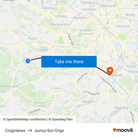 Coignieres to Juvisy-Sur-Orge map
