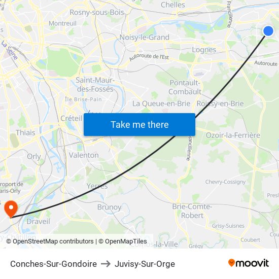 Conches-Sur-Gondoire to Juvisy-Sur-Orge map