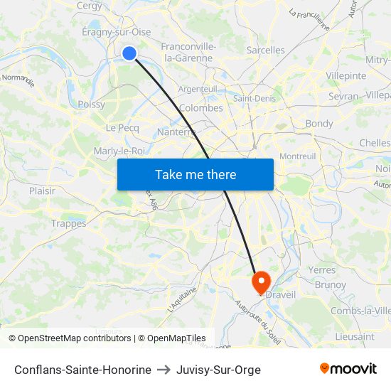 Conflans-Sainte-Honorine to Juvisy-Sur-Orge map