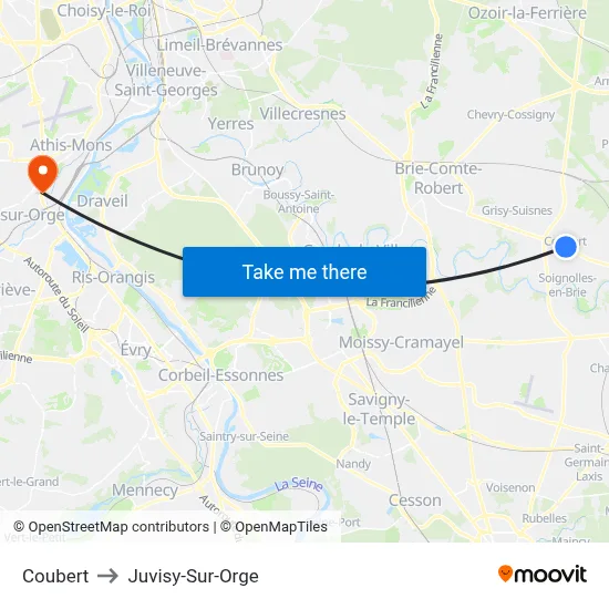 Coubert to Juvisy-Sur-Orge map