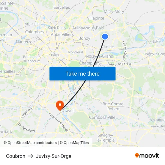 Coubron to Juvisy-Sur-Orge map