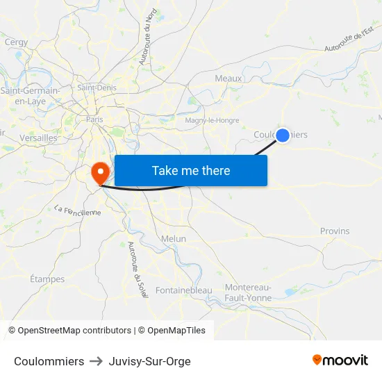 Coulommiers to Juvisy-Sur-Orge map