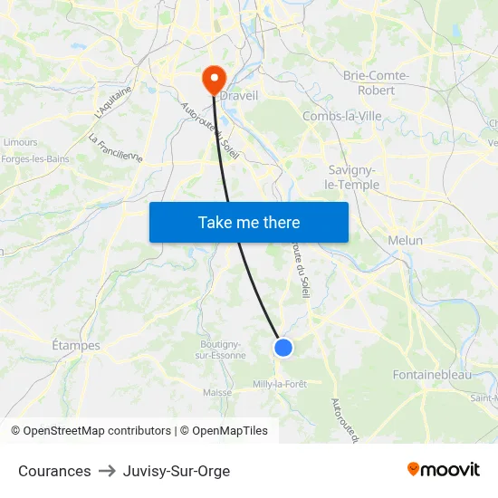 Courances to Juvisy-Sur-Orge map