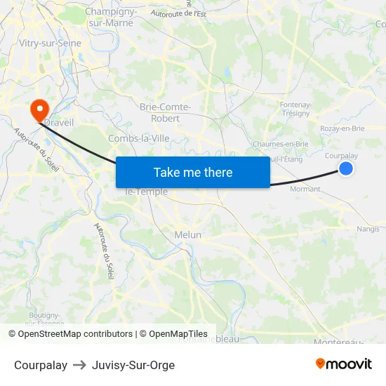 Courpalay to Juvisy-Sur-Orge map