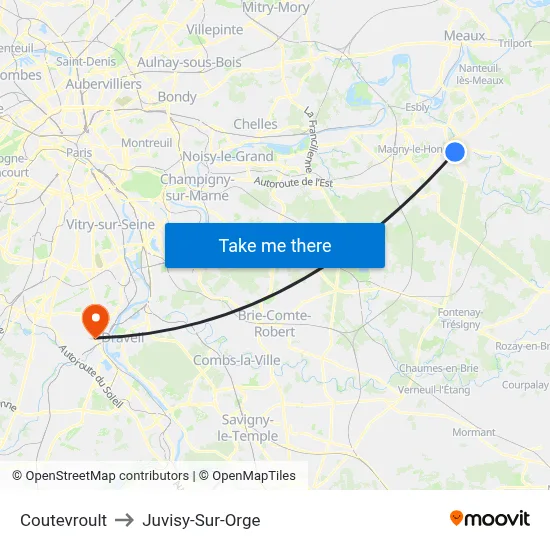 Coutevroult to Juvisy-Sur-Orge map
