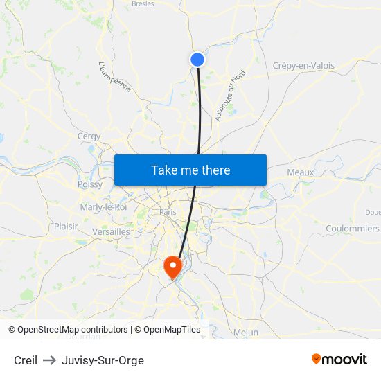 Creil to Juvisy-Sur-Orge map