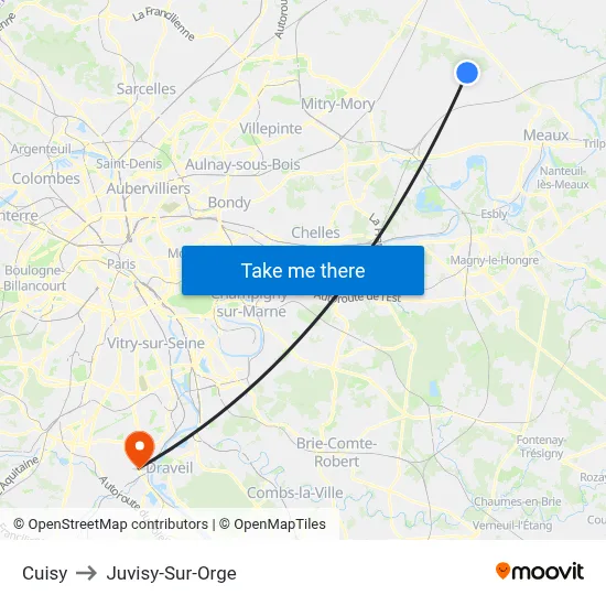 Cuisy to Juvisy-Sur-Orge map