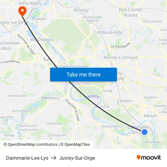 Dammarie-Les-Lys to Juvisy-Sur-Orge map