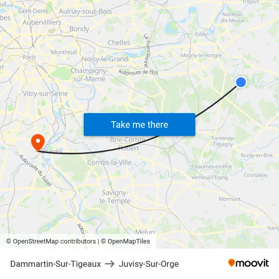 Dammartin-Sur-Tigeaux to Juvisy-Sur-Orge map