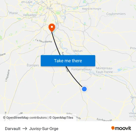Darvault to Juvisy-Sur-Orge map