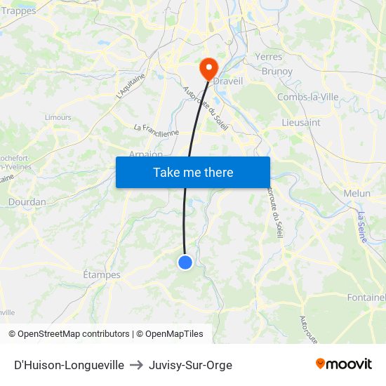 D'Huison-Longueville to Juvisy-Sur-Orge map
