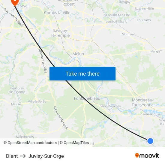 Diant to Juvisy-Sur-Orge map