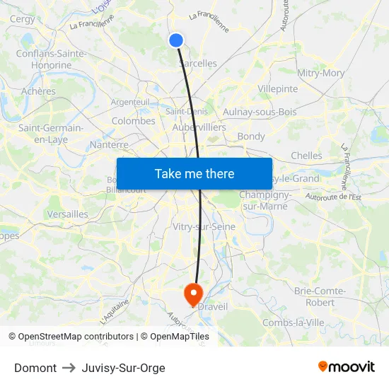 Domont to Juvisy-Sur-Orge map
