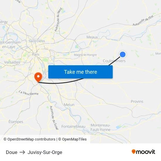 Doue to Juvisy-Sur-Orge map