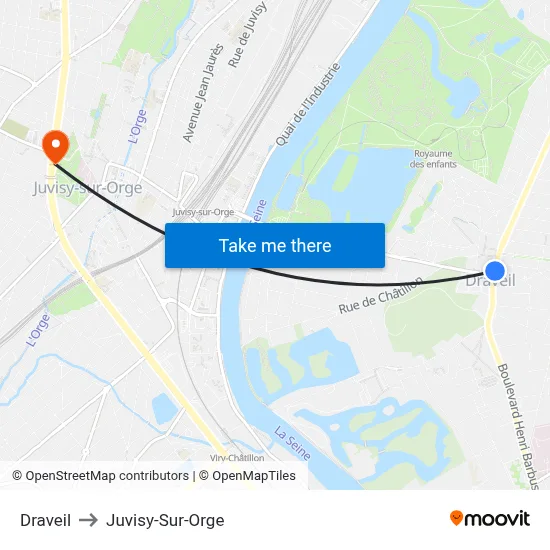 Draveil to Juvisy-Sur-Orge map