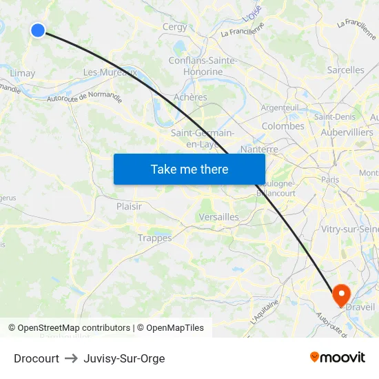 Drocourt to Juvisy-Sur-Orge map