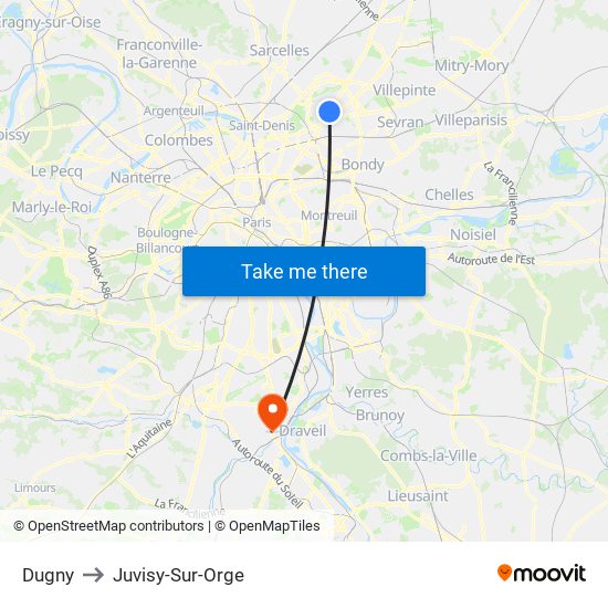 Dugny to Juvisy-Sur-Orge map