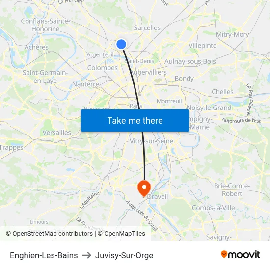Enghien-Les-Bains to Juvisy-Sur-Orge map