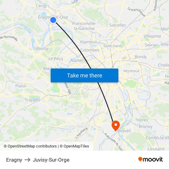 Eragny to Juvisy-Sur-Orge map