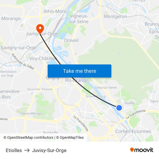 Etiolles to Juvisy-Sur-Orge map