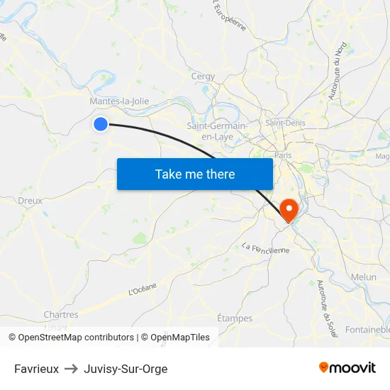 Favrieux to Juvisy-Sur-Orge map