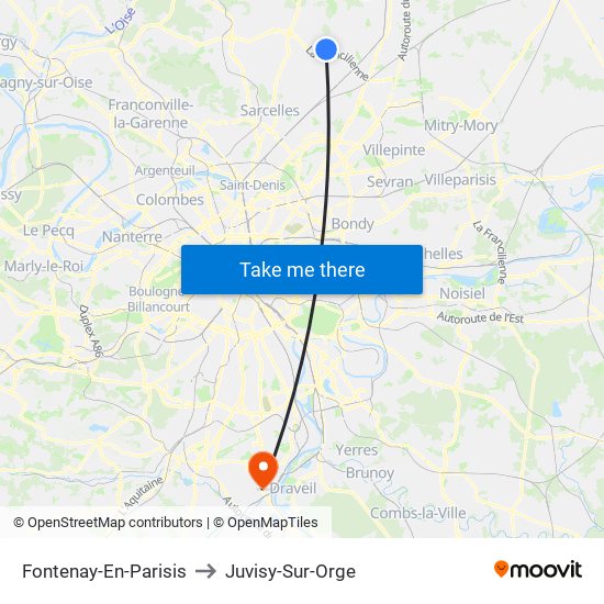 Fontenay-En-Parisis to Juvisy-Sur-Orge map