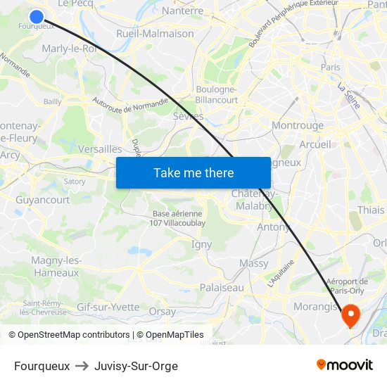 Fourqueux to Juvisy-Sur-Orge map