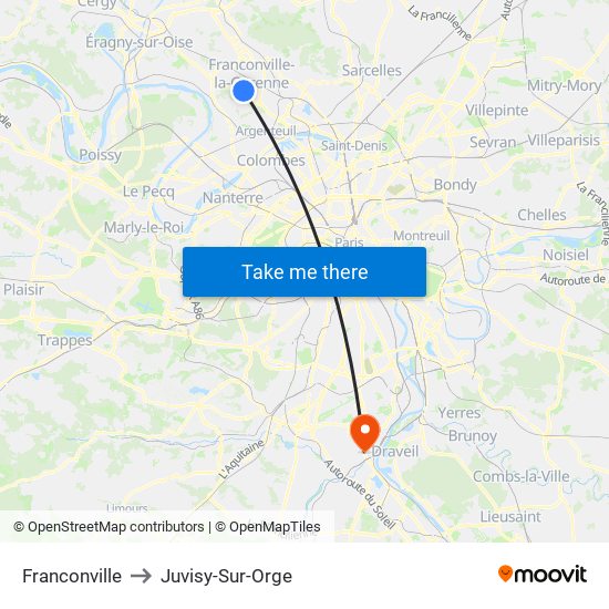Franconville to Juvisy-Sur-Orge map
