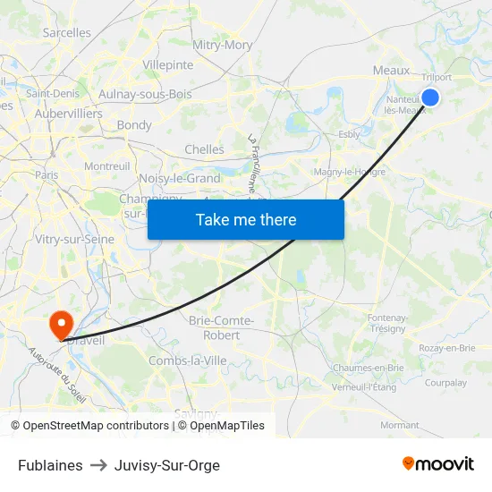 Fublaines to Juvisy-Sur-Orge map