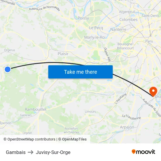 Gambais to Juvisy-Sur-Orge map