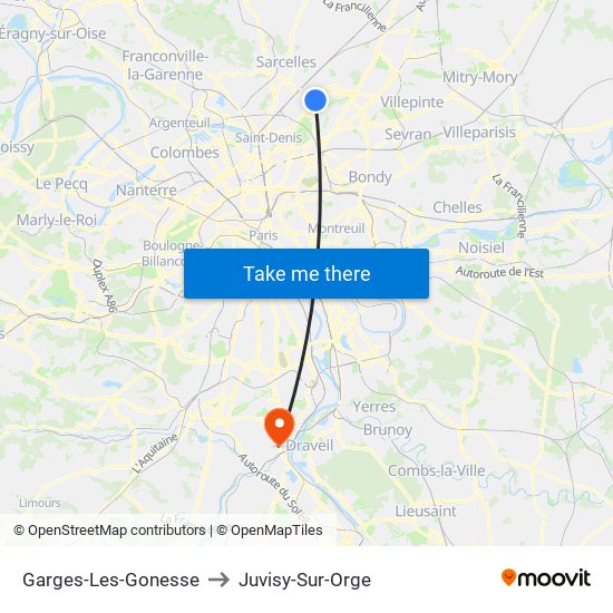 Garges-Les-Gonesse to Juvisy-Sur-Orge map
