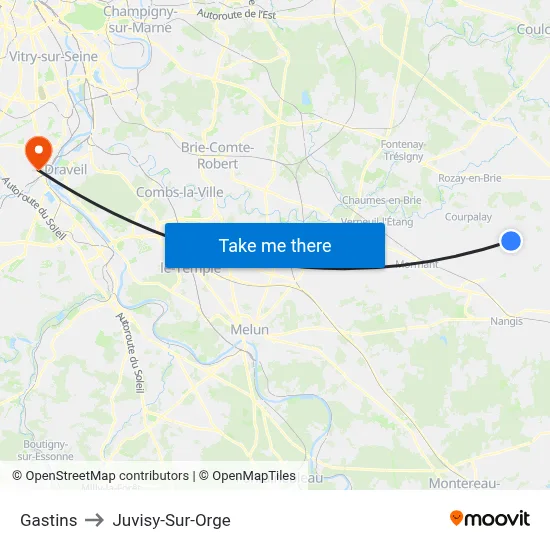 Gastins to Juvisy-Sur-Orge map