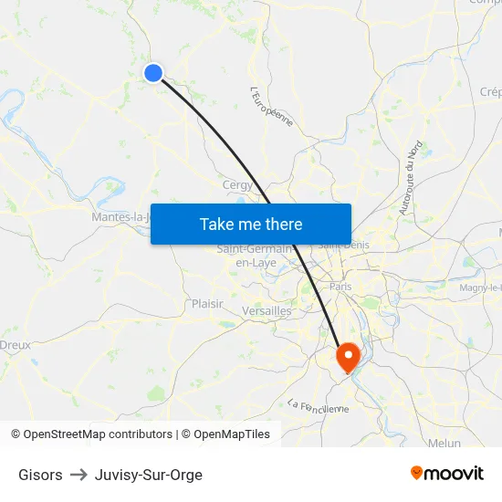 Gisors to Juvisy-Sur-Orge map