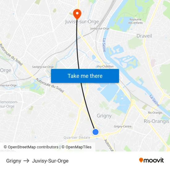 Grigny to Juvisy-Sur-Orge map