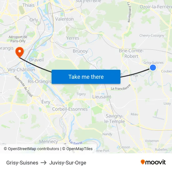 Grisy-Suisnes to Juvisy-Sur-Orge map