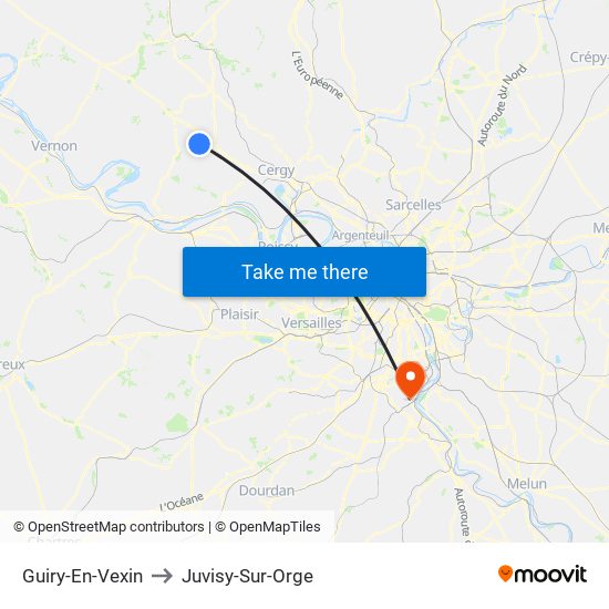Guiry-En-Vexin to Juvisy-Sur-Orge map