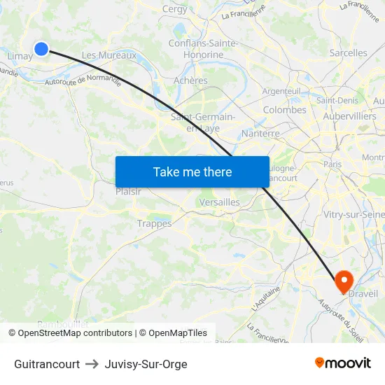 Guitrancourt to Juvisy-Sur-Orge map