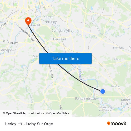 Hericy to Juvisy-Sur-Orge map