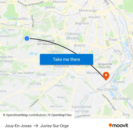 Jouy-En-Josas to Juvisy-Sur-Orge map