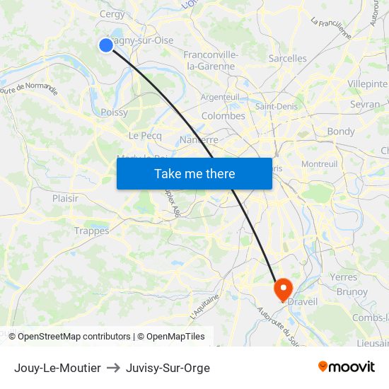 Jouy-Le-Moutier to Juvisy-Sur-Orge map
