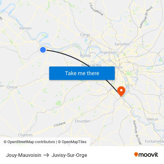 Jouy-Mauvoisin to Juvisy-Sur-Orge map