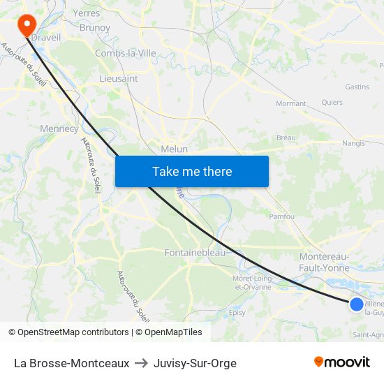 La Brosse-Montceaux to Juvisy-Sur-Orge map