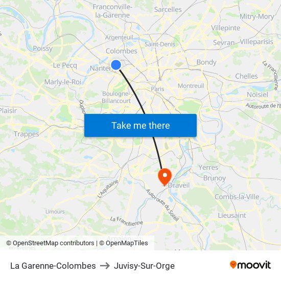 La Garenne-Colombes to Juvisy-Sur-Orge map