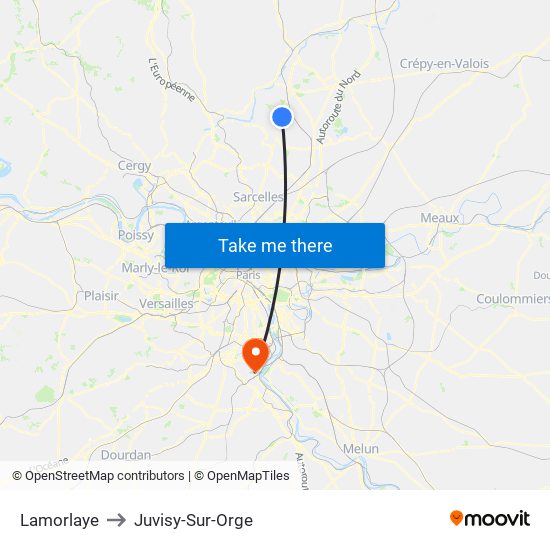Lamorlaye to Juvisy-Sur-Orge map