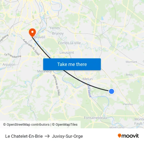 Le Chatelet-En-Brie to Juvisy-Sur-Orge map