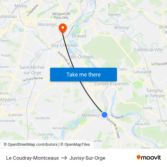 Le Coudray-Montceaux to Juvisy-Sur-Orge map