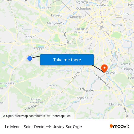 Le Mesnil-Saint-Denis to Juvisy-Sur-Orge map