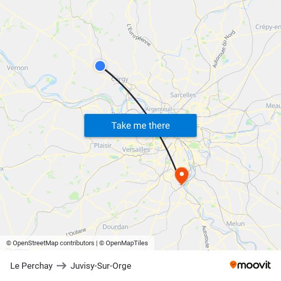 Le Perchay to Juvisy-Sur-Orge map