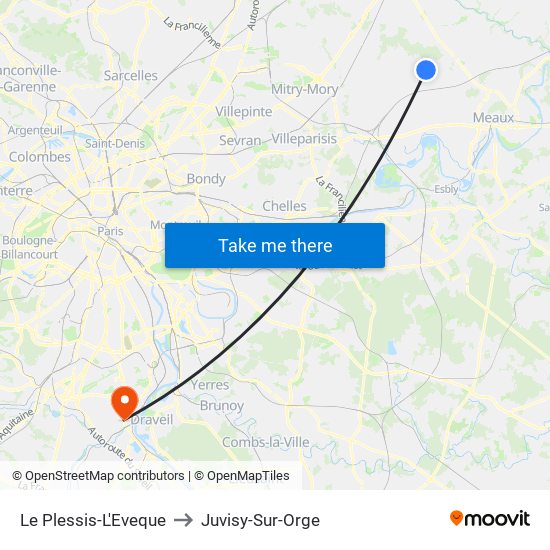 Le Plessis-L'Eveque to Juvisy-Sur-Orge map