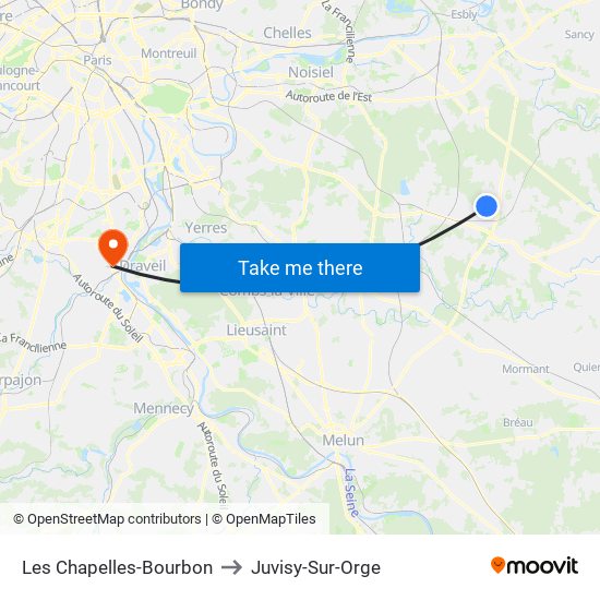 Les Chapelles-Bourbon to Juvisy-Sur-Orge map